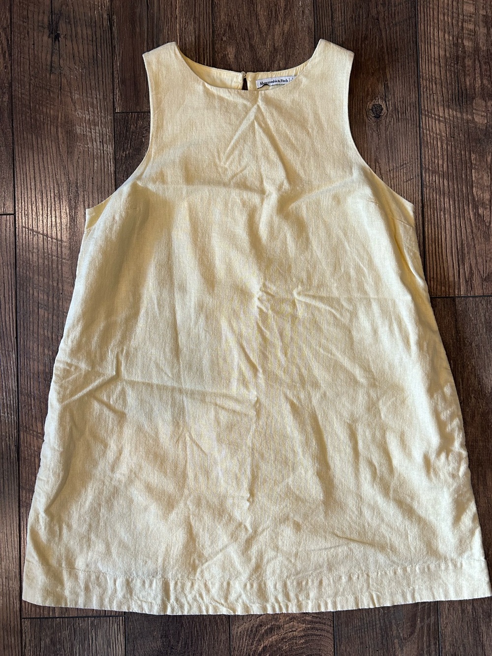 Abercrombie & Fitch Pale Yellow High Neck Linen Blend Mini Dress